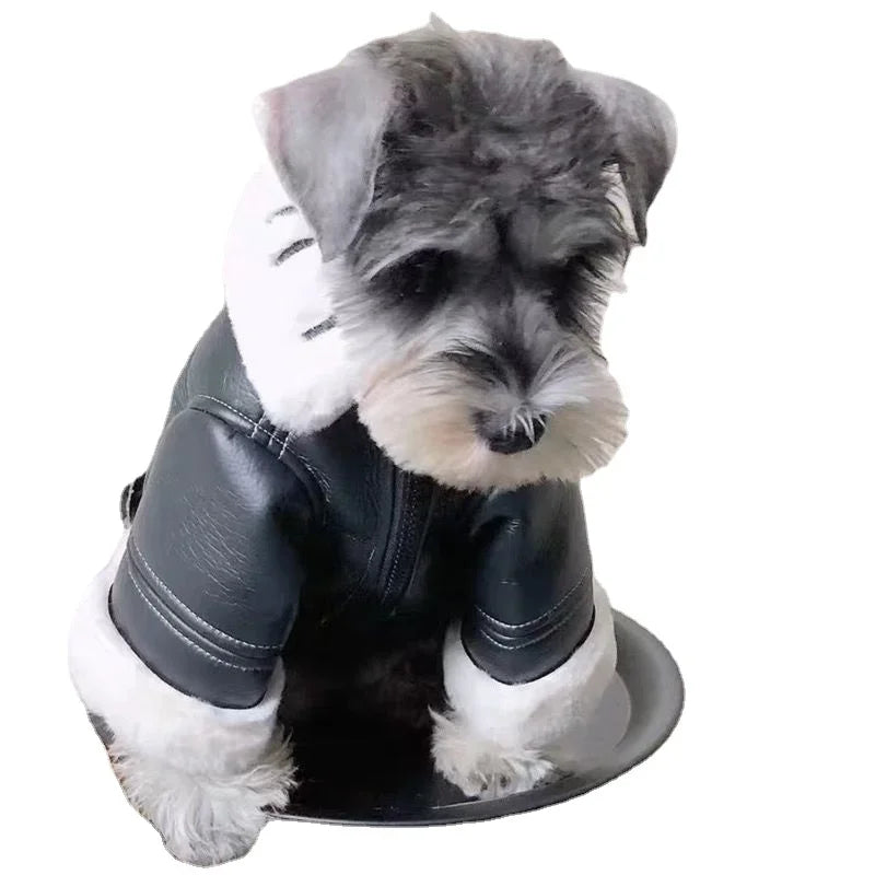 Winter Clothing Thickened Trendy Brand Fur Integrated Motorcycle Jacket Small Dog Teddy Bomy Cat