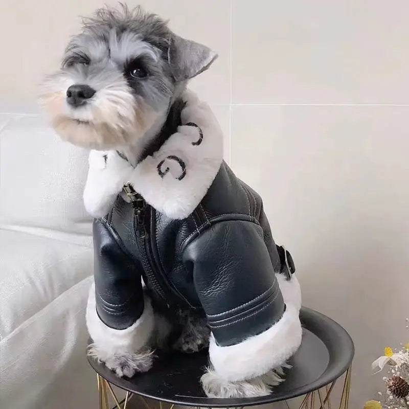 Winter Clothing Thickened Trendy Brand Fur Integrated Motorcycle Jacket Small Dog Teddy Bomy Cat