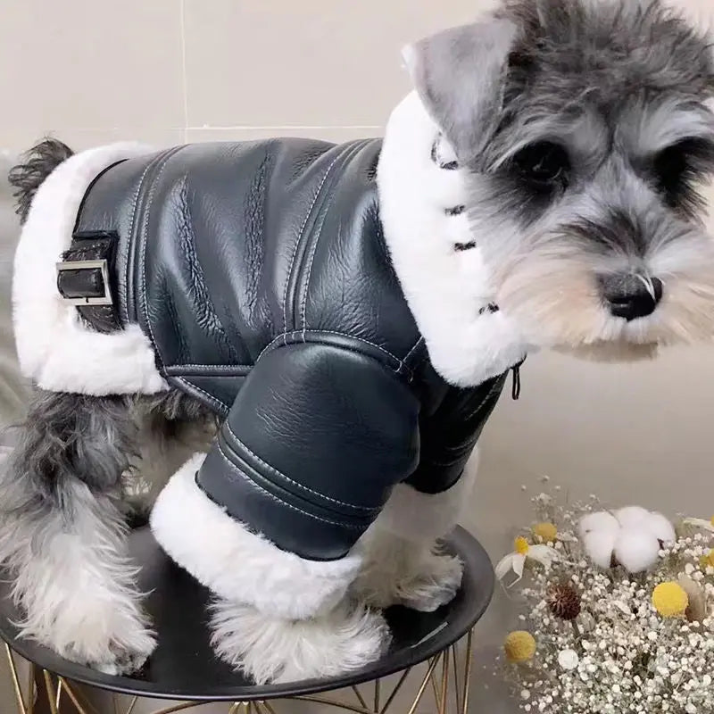 Winter Clothing Thickened Trendy Brand Fur Integrated Motorcycle Jacket Small Dog Teddy Bomy Cat