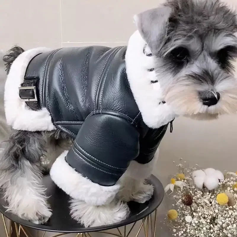 Winter Clothing Thickened Trendy Brand Fur Integrated Motorcycle Jacket Small Dog Teddy Bomy Cat